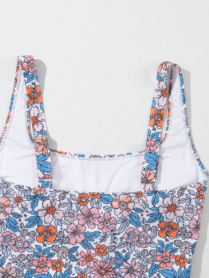 Elegant Pink Floral Drawstring Ruched Beach Swim Dress