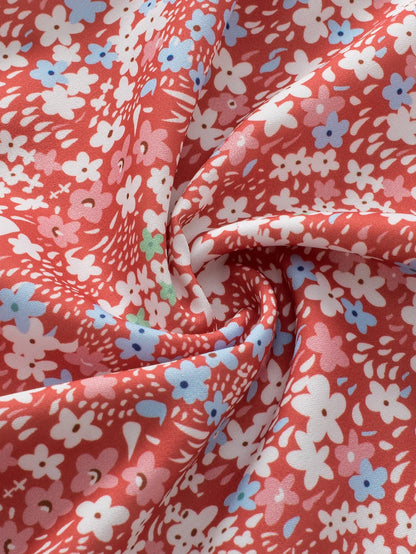 Pink Plus Size Floral Print Ruffled Sleeve Frilled Neck Blouse