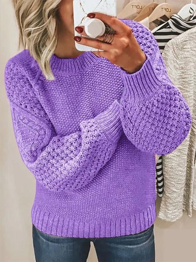 Women's Pullover Sweater Jumper Crew Neck Ribbed Knit Cotton Oversized Spring Fall Daily Going out Weekend Stylish Casual Soft Long Sleeve Solid Color Pink Royal Blue Blue S M L