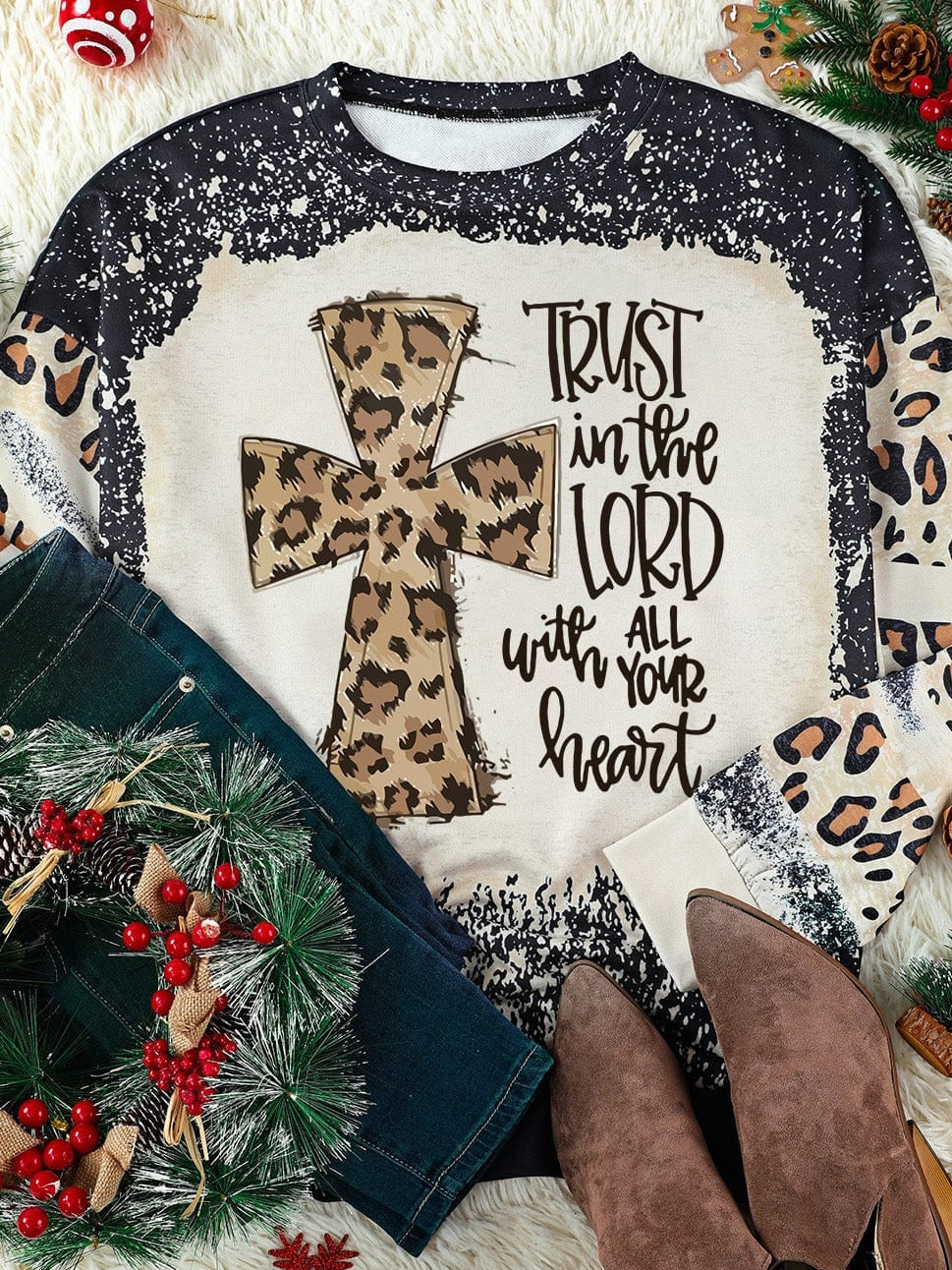 Faithful Leopard Print Bleached Sweatshirt