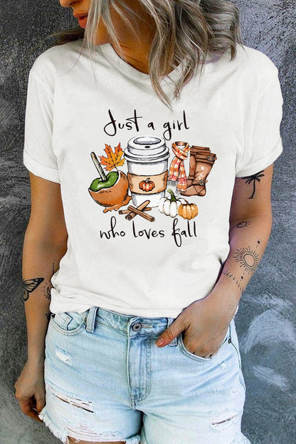 Fall Lover White Graphic Tee with Pumpkin and Maple Leaf Design