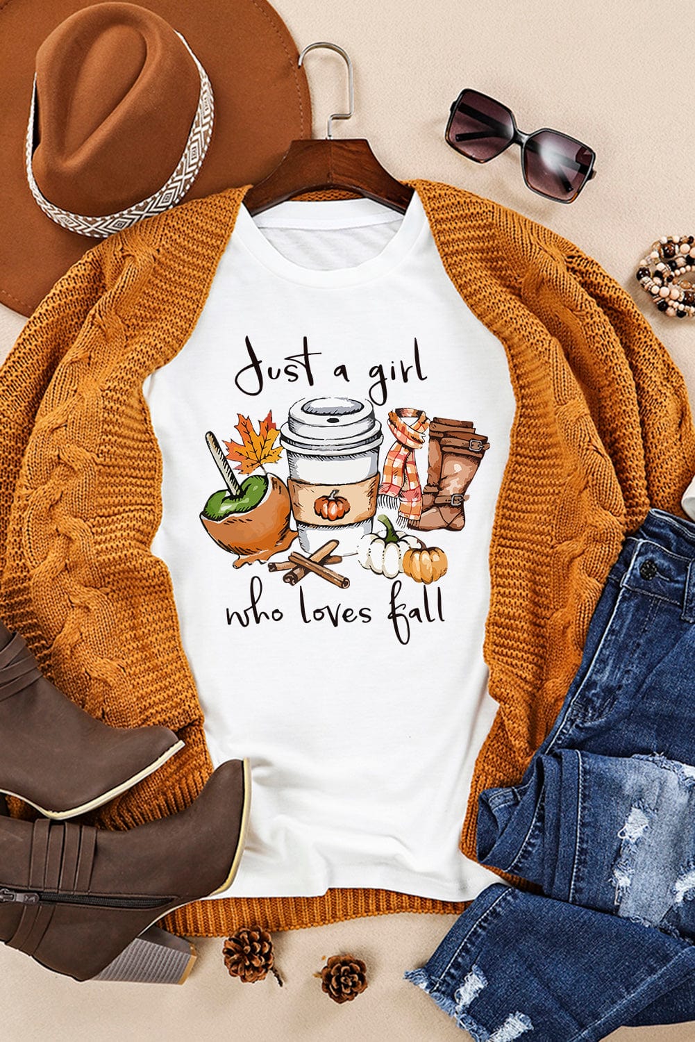 Fall Lover White Graphic Tee with Pumpkin and Maple Leaf Design