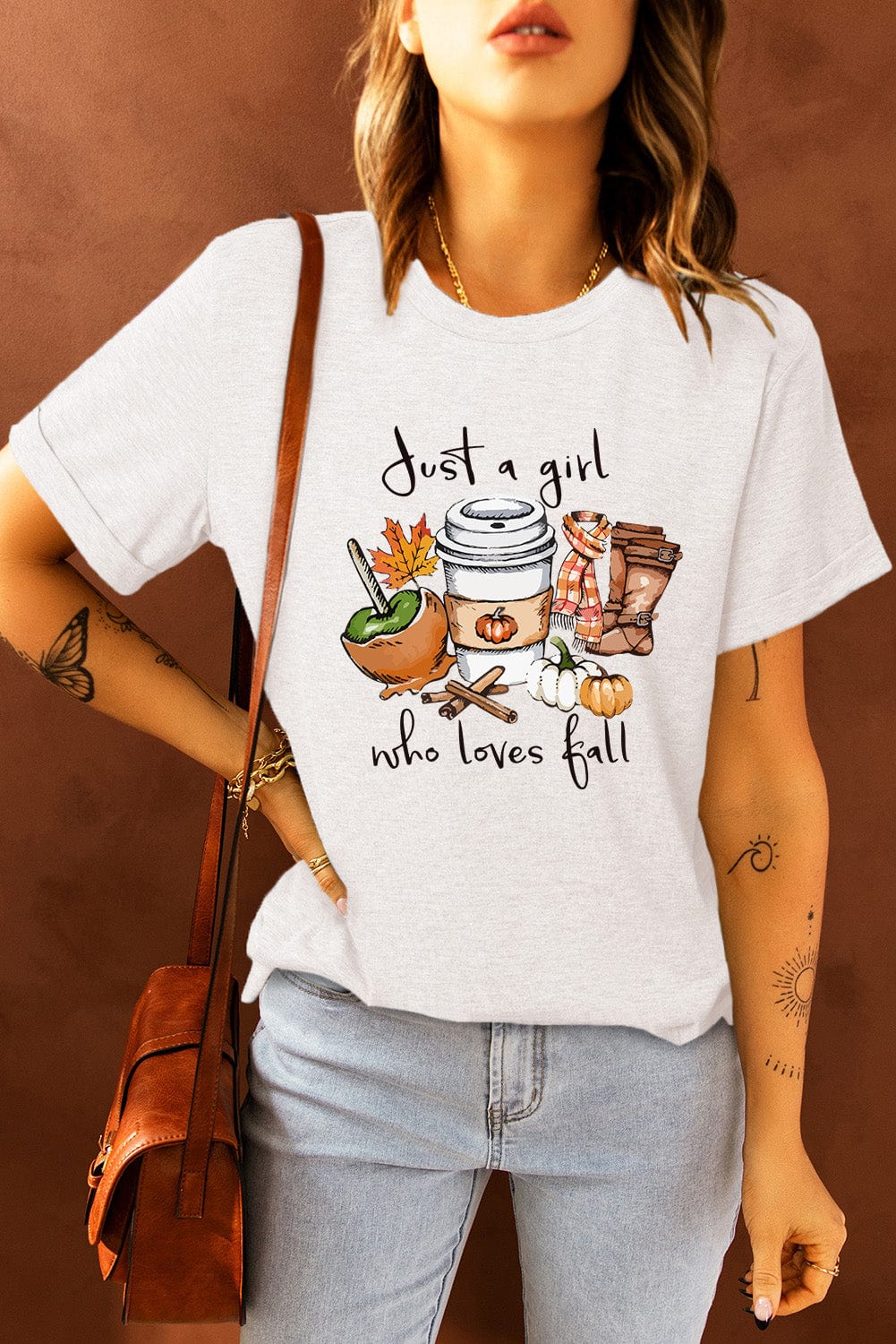 Fall Lover White Graphic Tee with Pumpkin and Maple Leaf Design