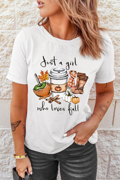 Fall Lover White Graphic Tee with Pumpkin and Maple Leaf Design