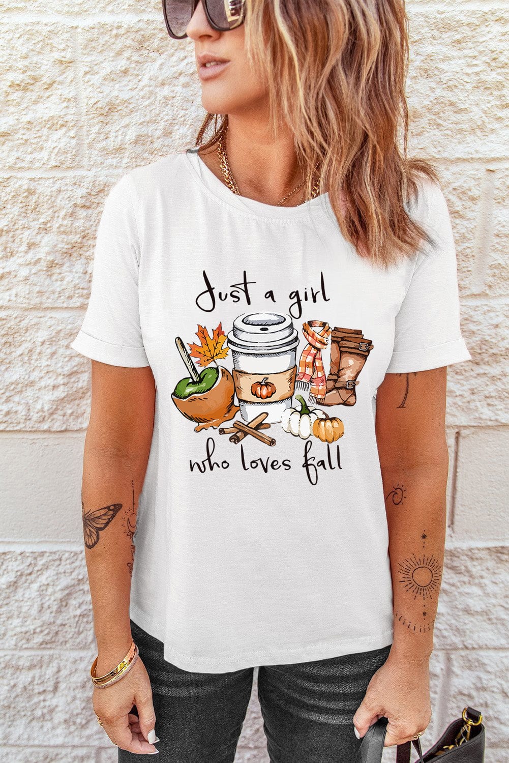 Fall Lover White Graphic Tee with Pumpkin and Maple Leaf Design