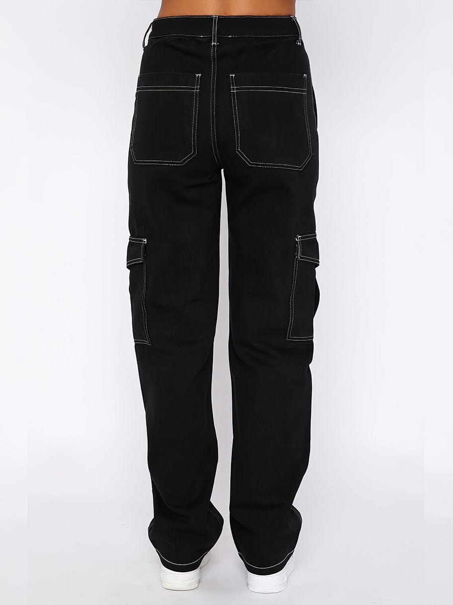 Fashion Low Waist Straight Multi Pocket Pants