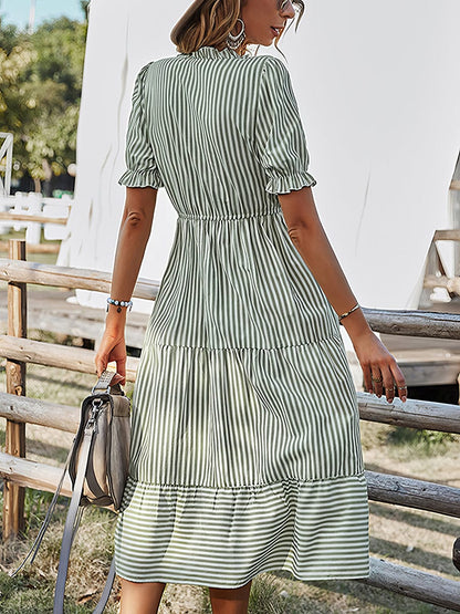 Fashion Striped Temperament Midi Dress