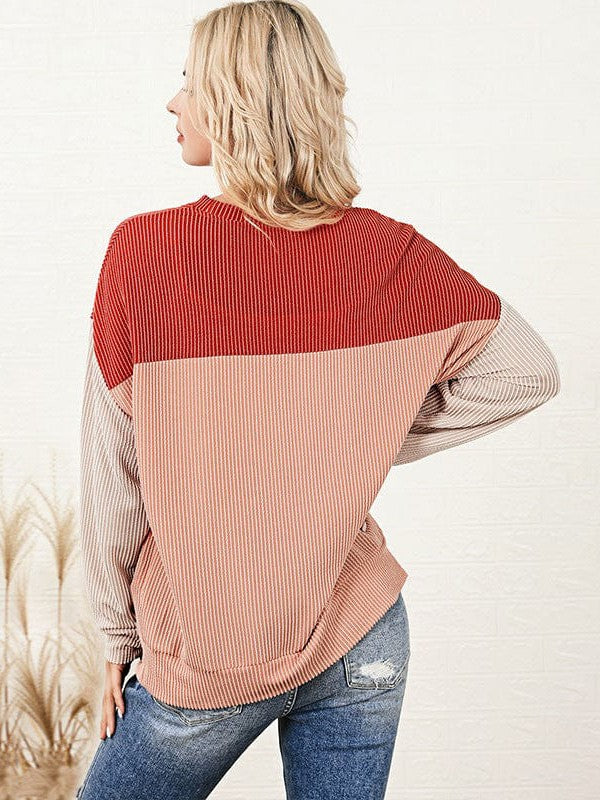 Fashionable Loose Fit Sweatshirt with Long Sleeves and Color Blocking