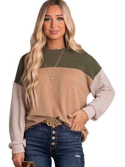 Fashionable Loose Fit Sweatshirt with Long Sleeves and Color Blocking