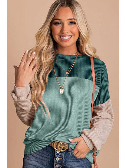 Fashionable Loose Fit Sweatshirt with Long Sleeves and Color Blocking