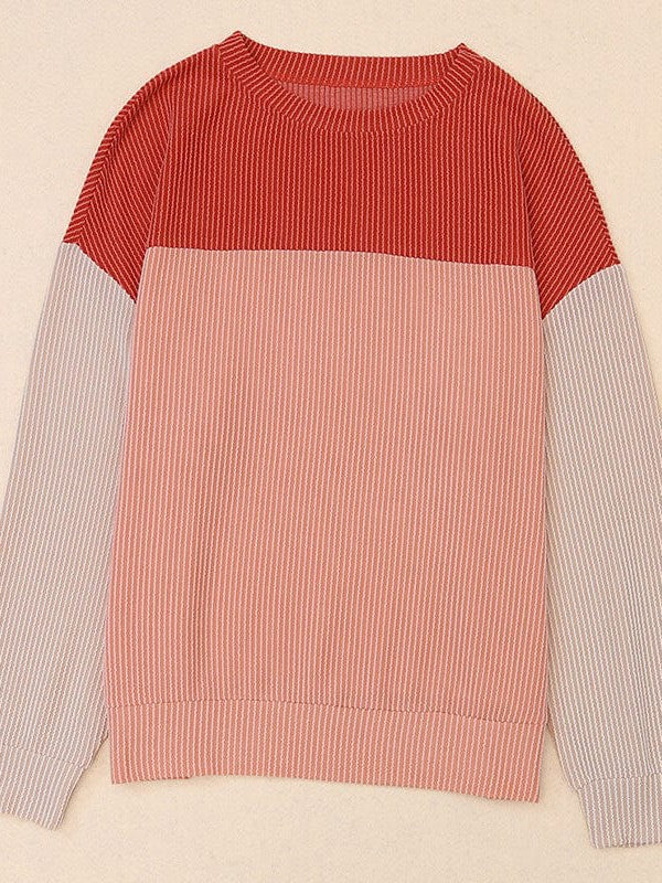 Fashionable Loose Fit Sweatshirt with Long Sleeves and Color Blocking