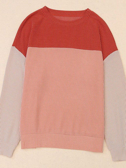 Fashionable Loose Fit Sweatshirt with Long Sleeves and Color Blocking