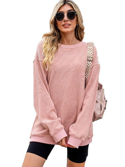 Fashionable Oversized Women's Knit Sweatshirt with Long Threaded Sleeves