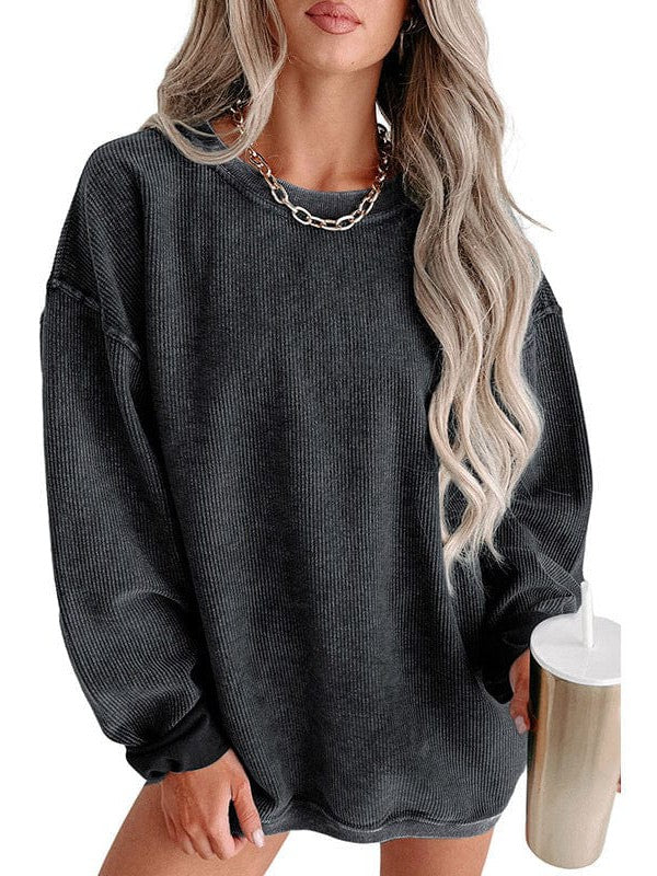 Fashionable Oversized Women's Knit Sweatshirt with Long Threaded Sleeves
