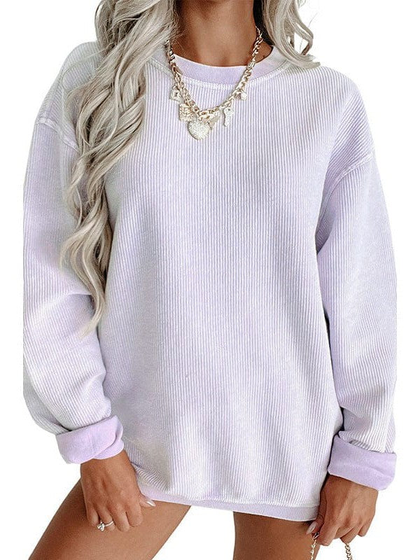 Fashionable Oversized Women's Knit Sweatshirt with Long Threaded Sleeves
