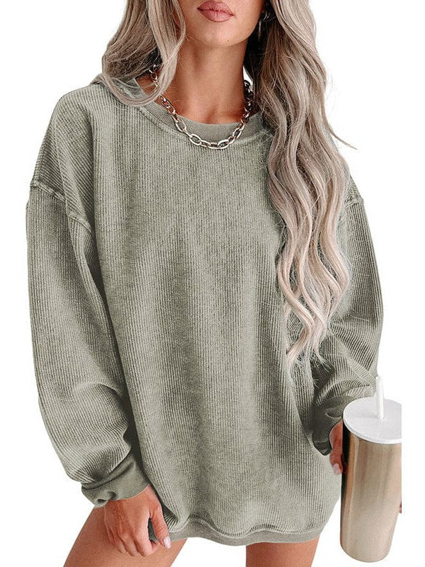 Fashionable Oversized Women's Knit Sweatshirt with Long Threaded Sleeves
