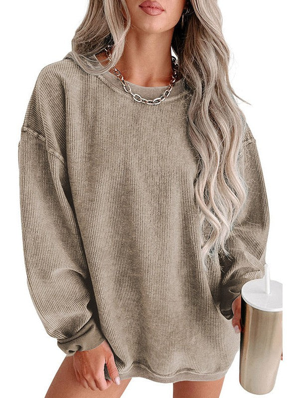 Fashionable Oversized Women's Knit Sweatshirt with Long Threaded Sleeves