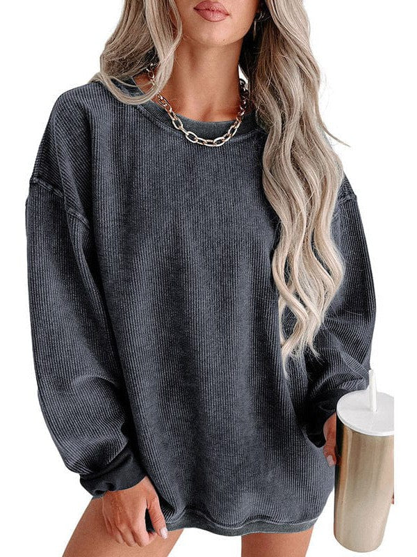Fashionable Oversized Women's Knit Sweatshirt with Long Threaded Sleeves