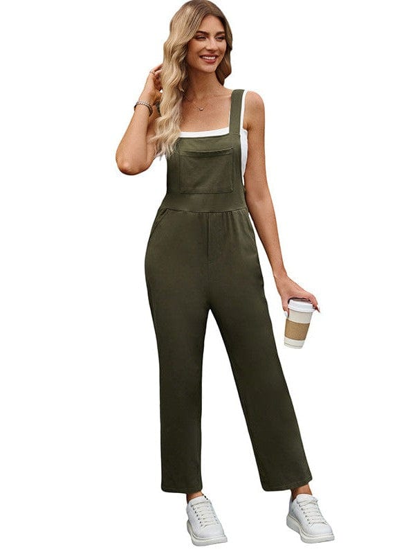 Fashionable Solid Color Sleeveless Overalls with Suspender Pants for Women