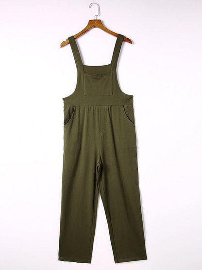 Fashionable Solid Color Sleeveless Overalls with Suspender Pants for Women