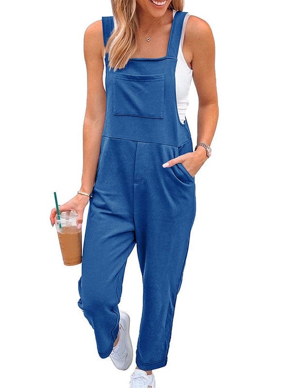 Fashionable Solid Color Sleeveless Overalls with Suspender Pants for Women