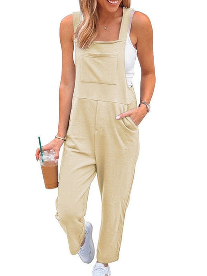 Fashionable Solid Color Sleeveless Overalls with Suspender Pants for Women