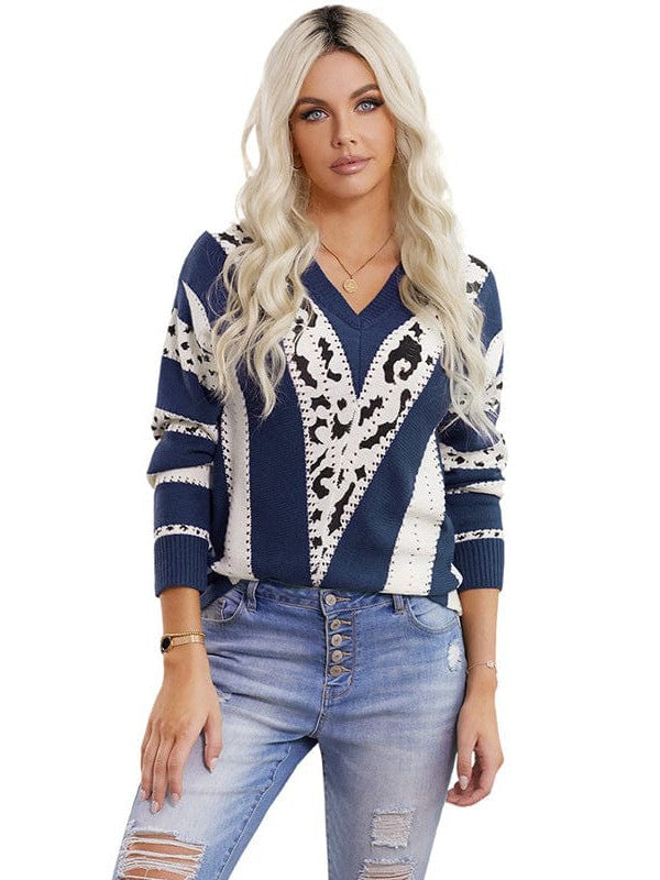 Fashionable Women's Casual Striped Knit Sweater with Long Sleeves