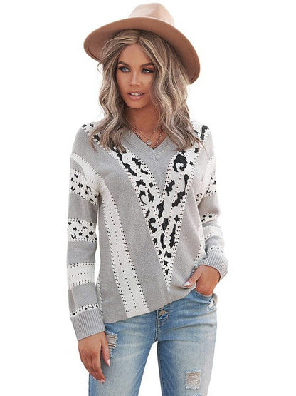 Fashionable Women's Casual Striped Knit Sweater with Long Sleeves