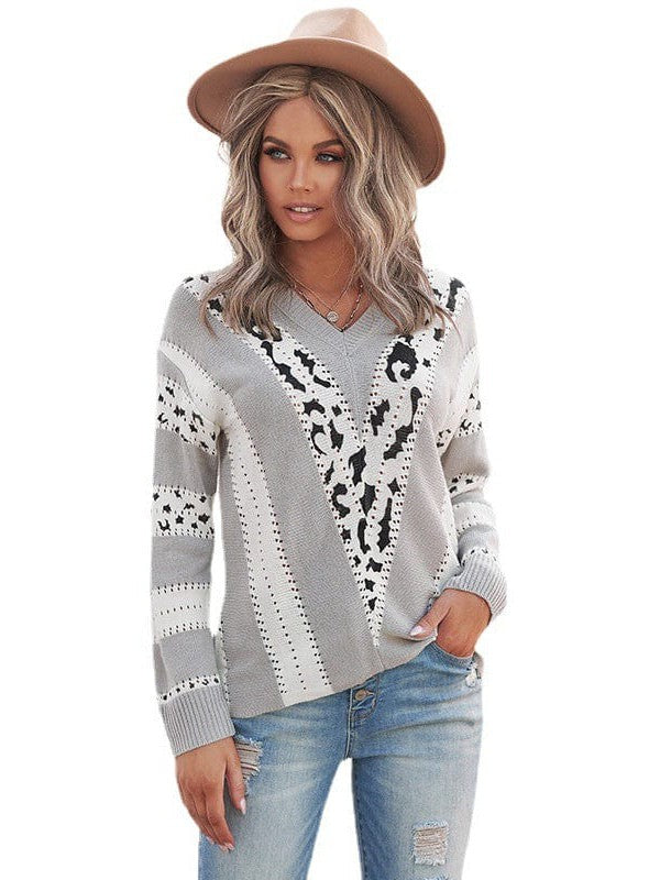 Fashionable Women's Casual Striped Knit Sweater with Long Sleeves