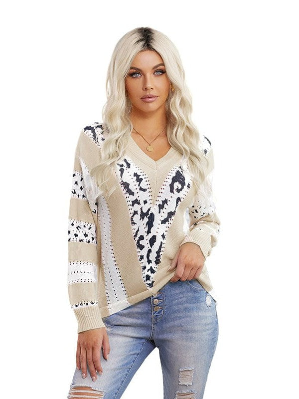 Fashionable Women's Casual Striped Knit Sweater with Long Sleeves
