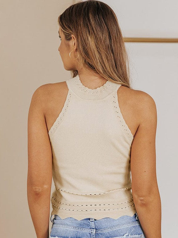 Fashionable Women's Hollow Knitted Sleeveless Top - Elegant Street Style