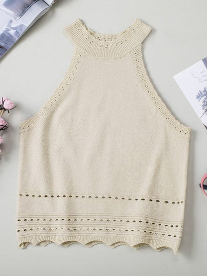 Fashionable Women's Hollow Knitted Sleeveless Top - Elegant Street Style