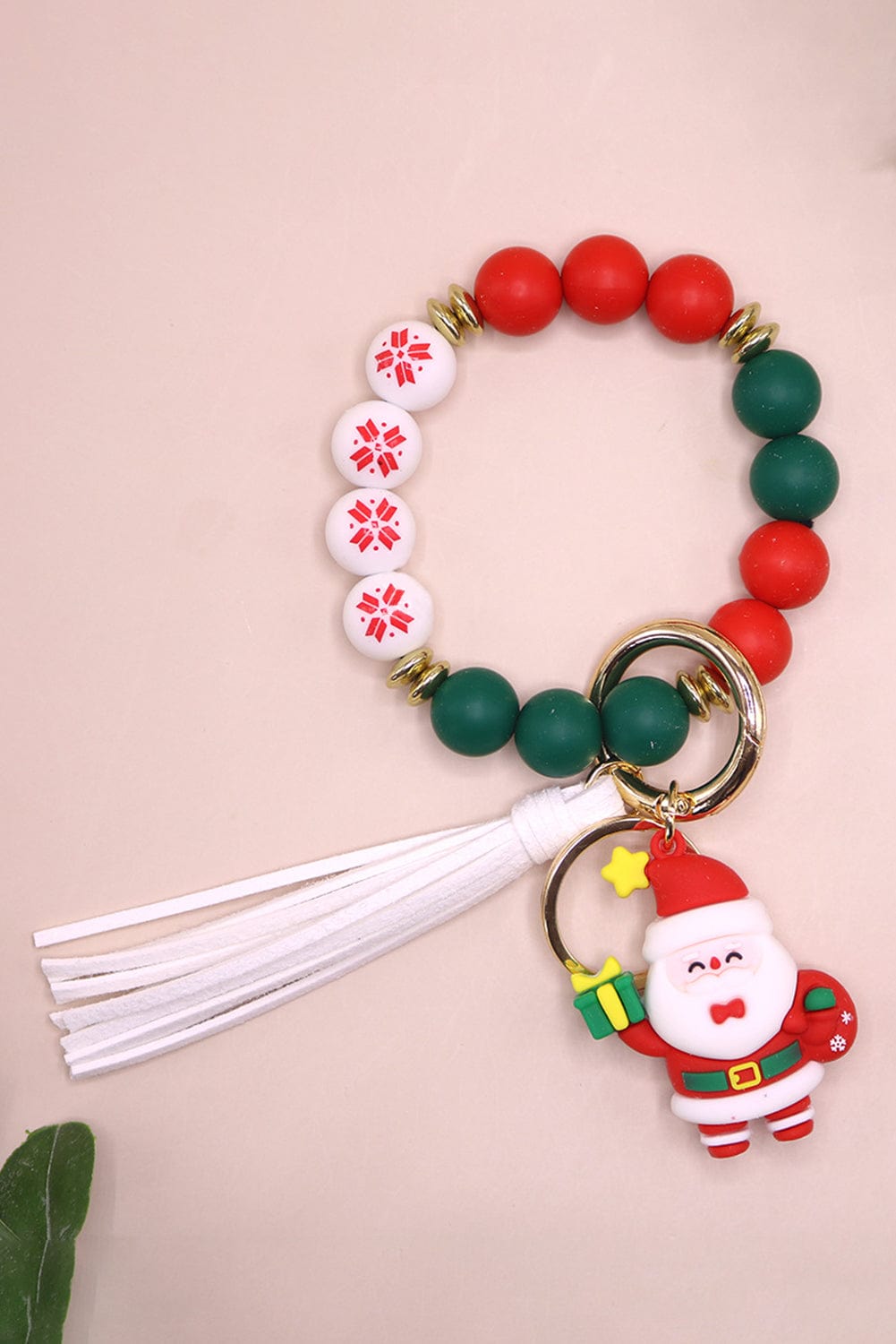 Father Christmas Festive Red Silicone Bead Tassel Keychain