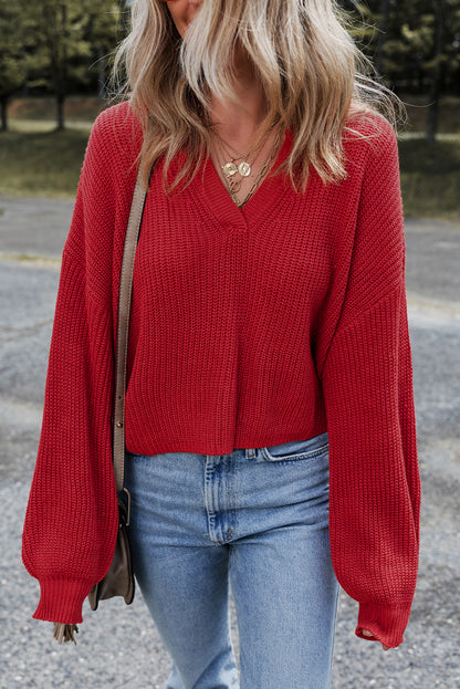red v neck sweater