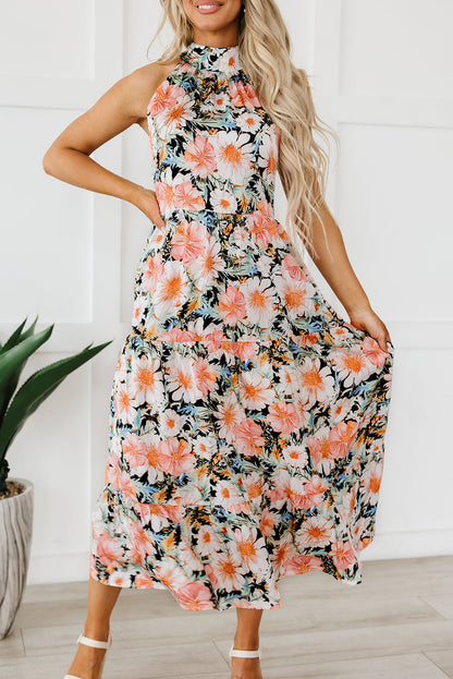 Floral V-Neck Off-Shoulder Short Sleeve Dress