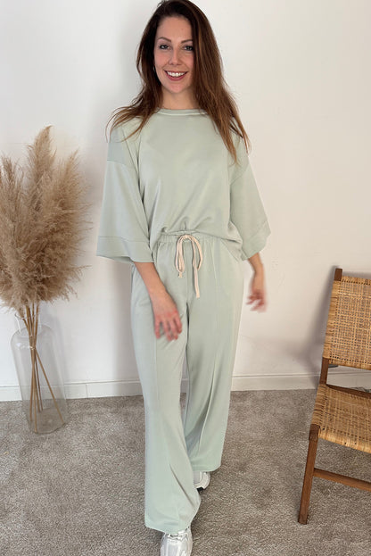 Clearly Aqua 2pcs Drop Shoulder Pullover Drawstring Pants Set