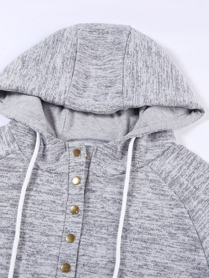 Heathered Pocketed Casual Hooded Pullover