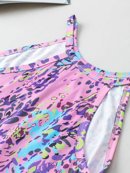 Multicolor Floral Print Round Neck Plus Size Tank Top