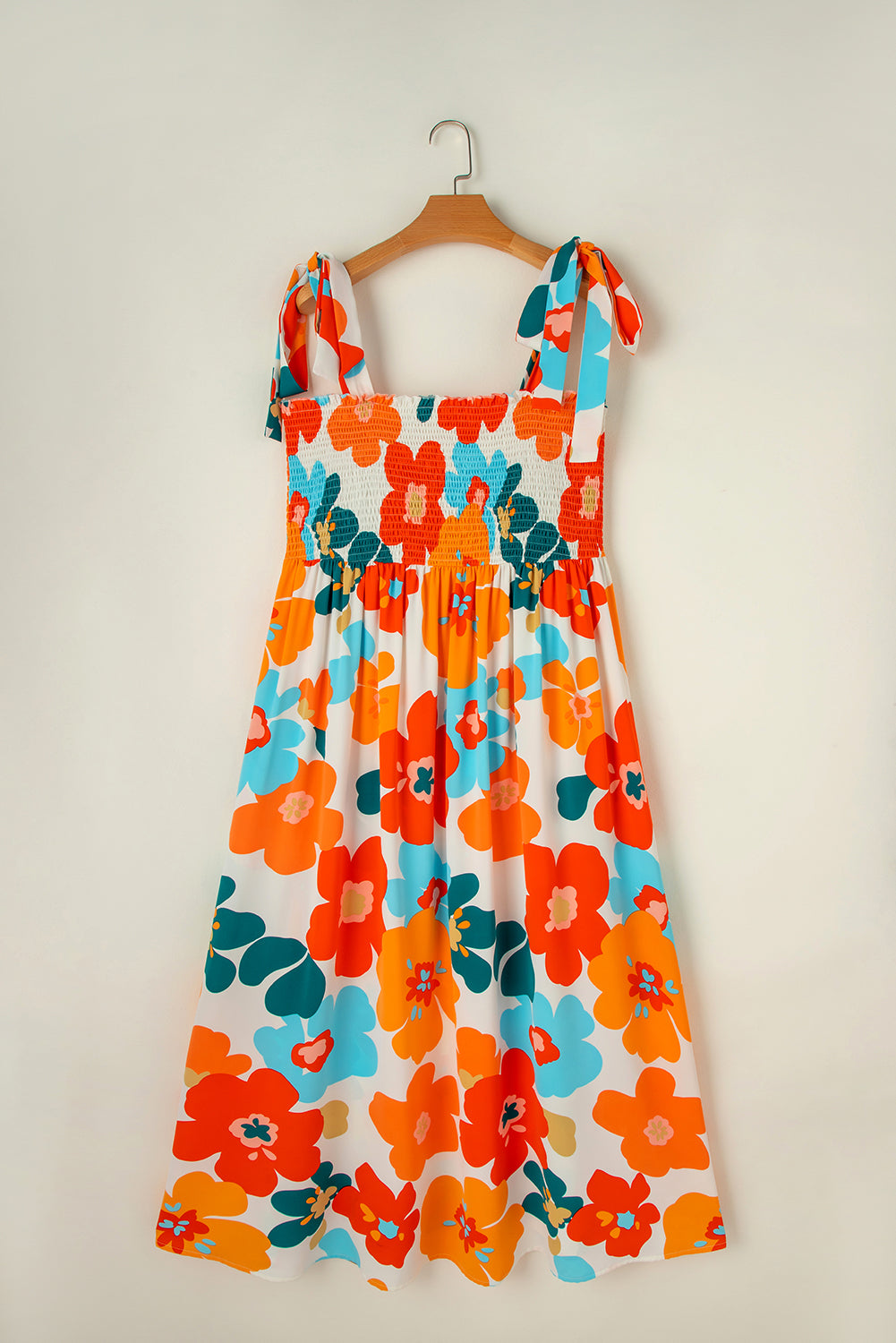 Smocked Floral Print Plus Size White Jumpsuit with Wide Leg