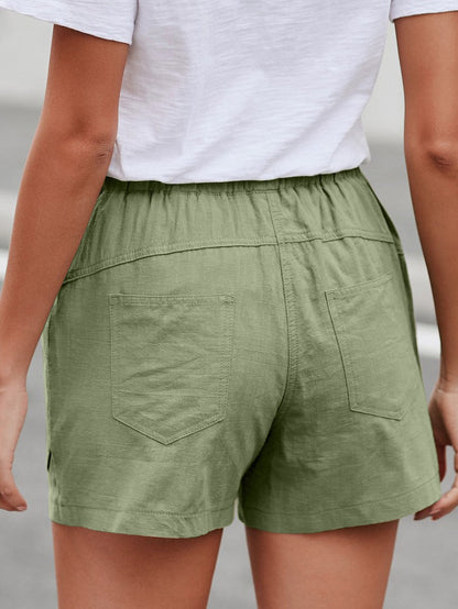 Green Linen Drawstring Shorts