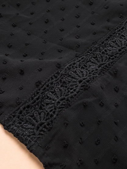 Elegant Swiss Dot Lace Detailed V-Neck Blouse