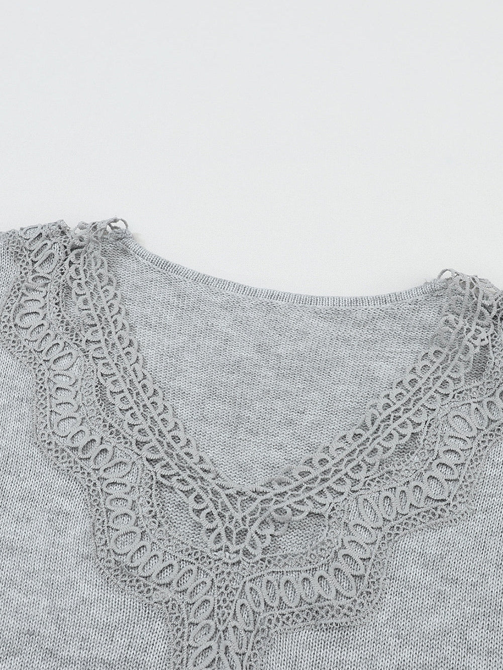 Graceful Gray Knit Lace V-Neck Oversized Sweater