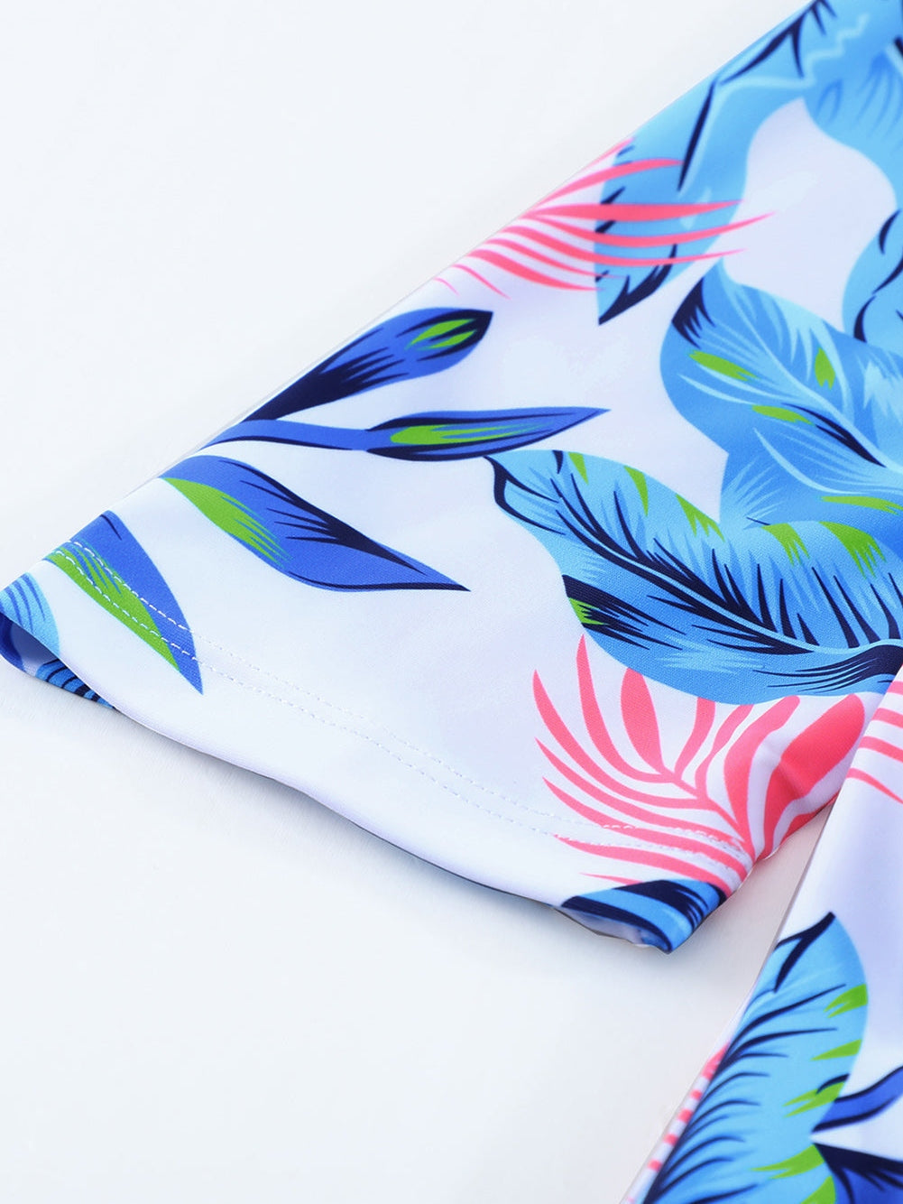 Floral Print Zip Front Half Sleeve Beach One Piece Swimsuit