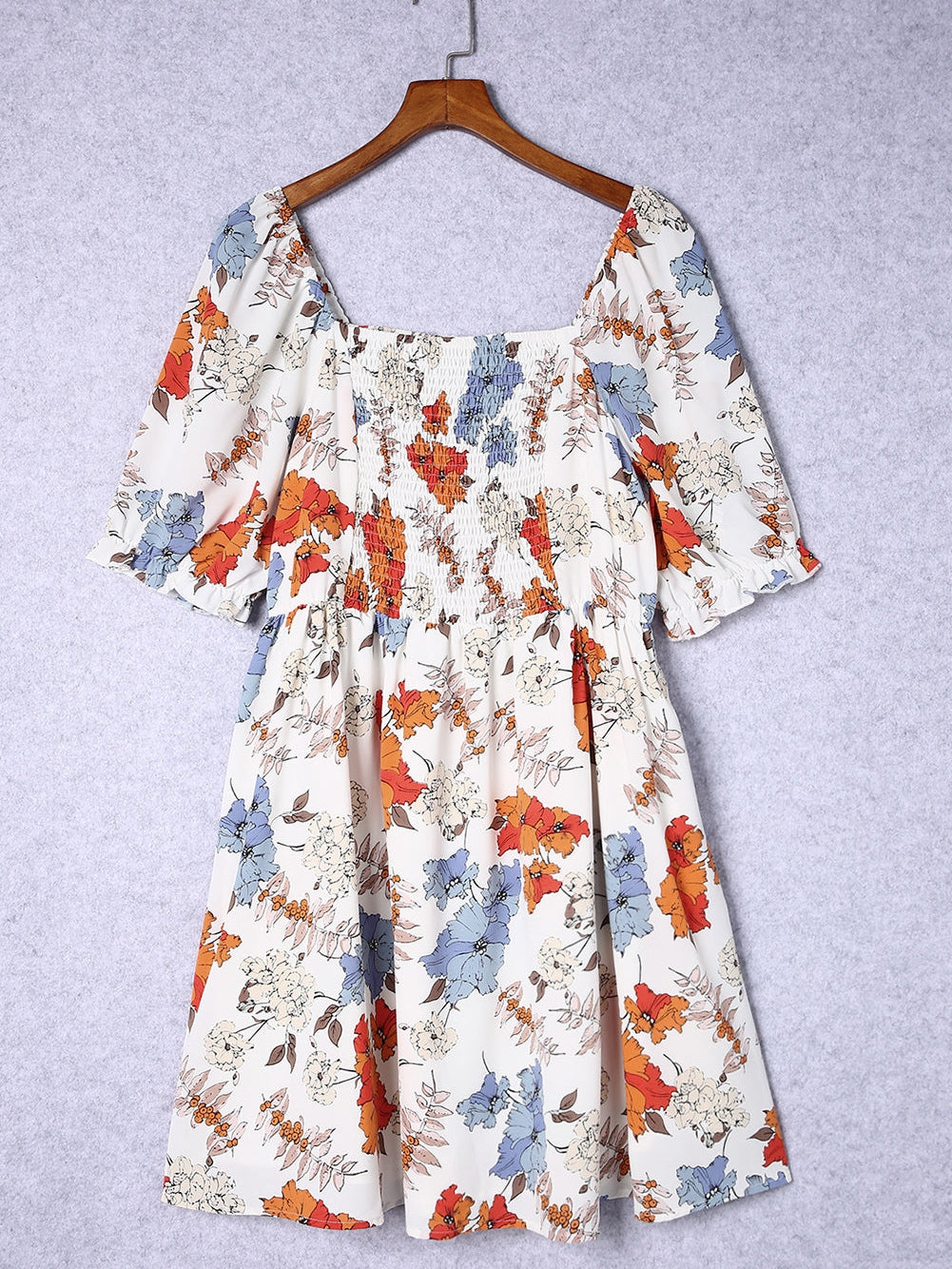 White Floral Smocked Flared Plus Size Dress