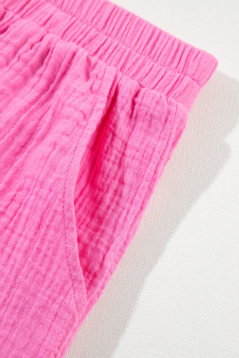 Rose Red Plus Size Color Block Lounge Set with Crinkle Texture