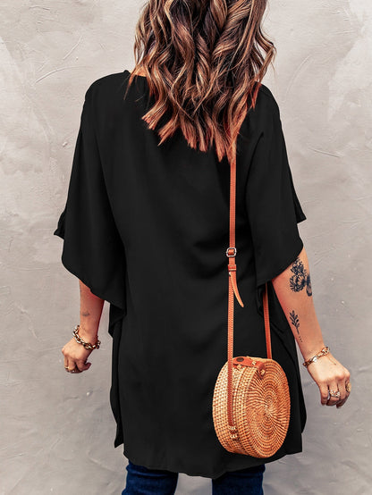 Elegant Black High Low Kimono Sleeve Top