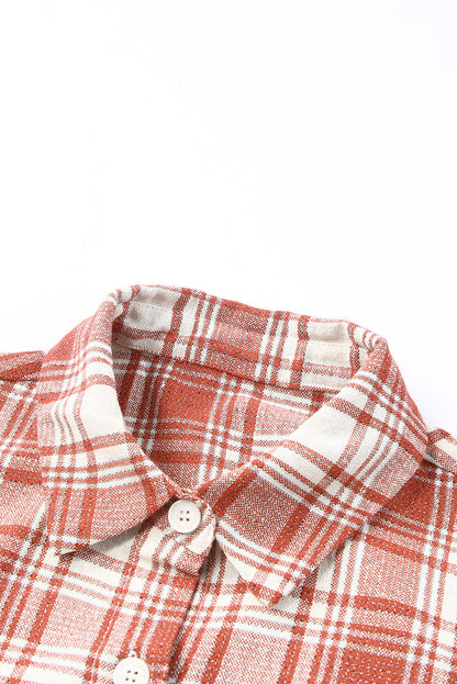 Fiery Red Plaid Print Longline Button-Up Jacket