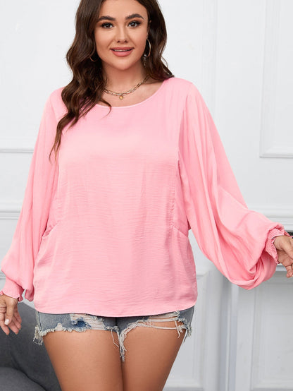 Pink Satin Dolman Sleeve Plus Size Flowy Top