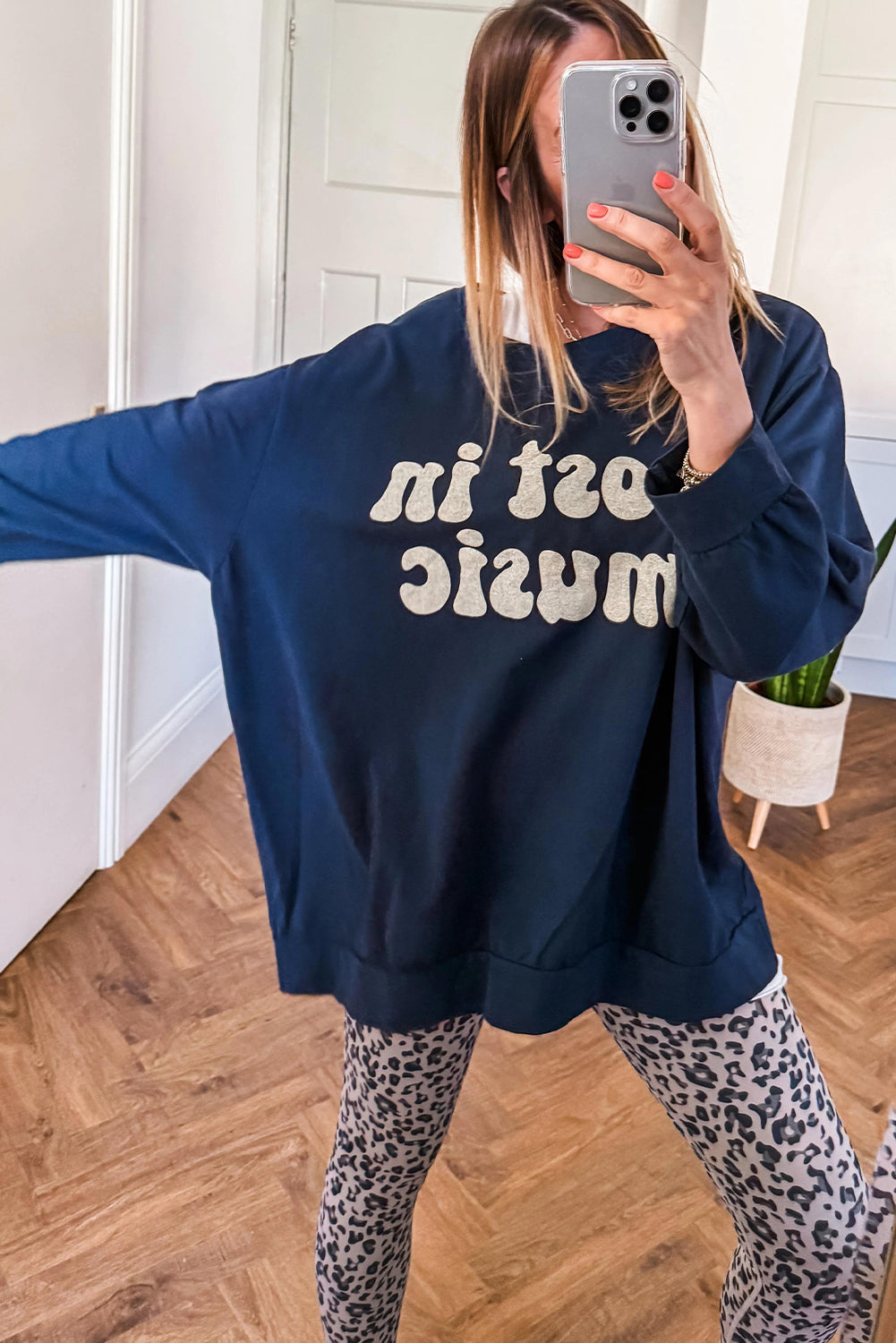 Navy Blue Lost In Music Oversized Sweatshirt