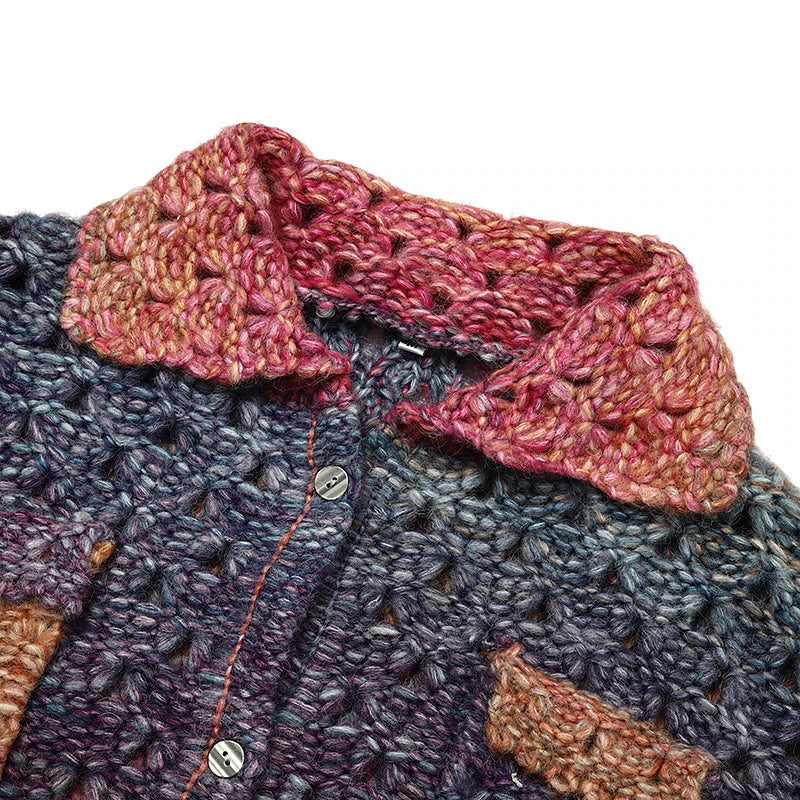 Women's Cardigan Sweater Shirt Collar Chunky Crochet Knit Polyester Pocket Knitted Fall Winter Long Outdoor Daily Going out Stylish Casual Soft Long Sleeve Color Gradient Purple S M L